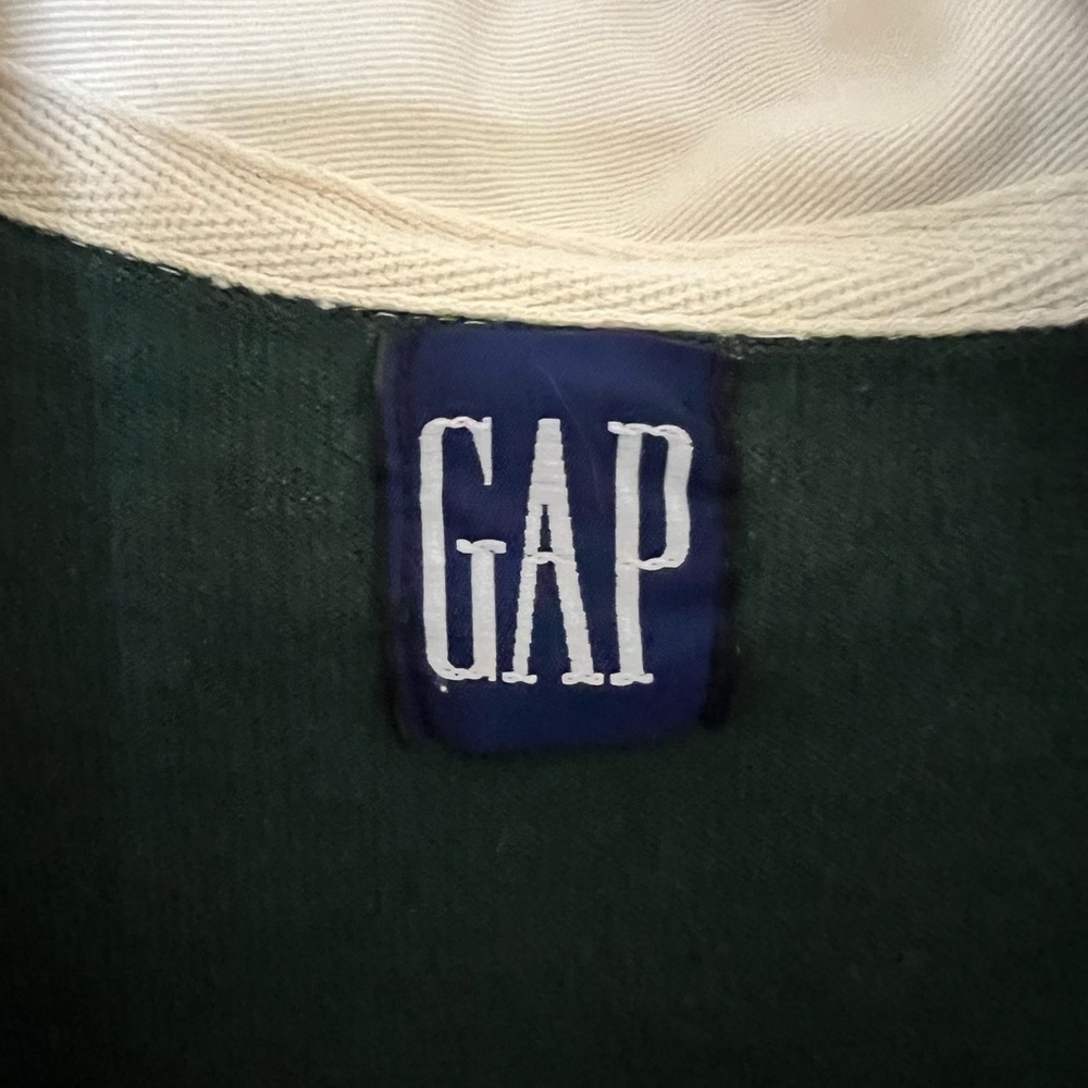 Vintage GAP Men’s Green Gray Striped Rugby Shirt Cream Collar Medium 100% Cotton - Picture 6 of 12